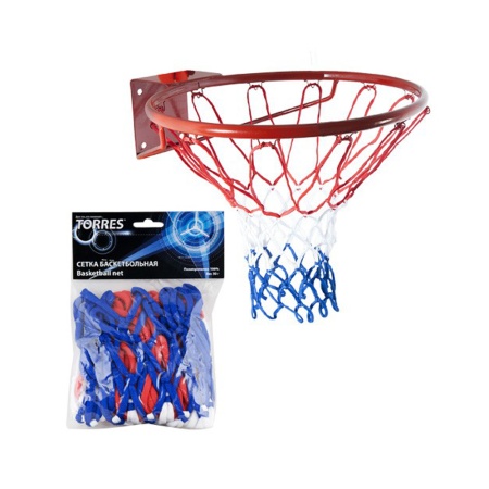 Купить Сетка баскетбольная Torres, нить 4 мм, бело-сине-красная в Пыталове 